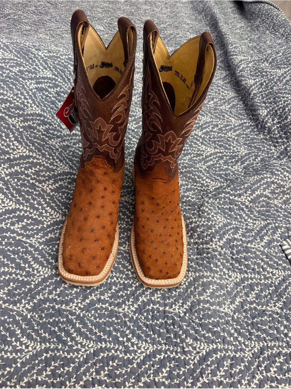 Justin Boots Two-Tone Brown Ostrich Foot Cowboy Boots
